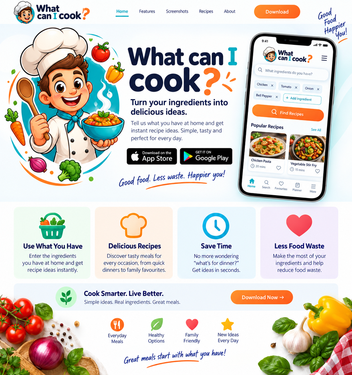 A cheerful chef holding a bowl of vegetables and a wooden spoon